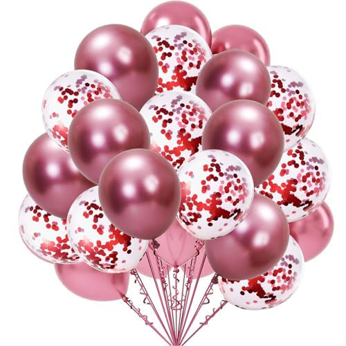 Fesnova Luftballons Rosa Metallic und Konfetti Luftballons, 20 Stück 12 Zoll Rosa Metallic Konfetti Luftballons Geburtstagsdeko Deko, für Geburtstags, Abschluss und Jubiläumsparty Dekorationen von Fesnova