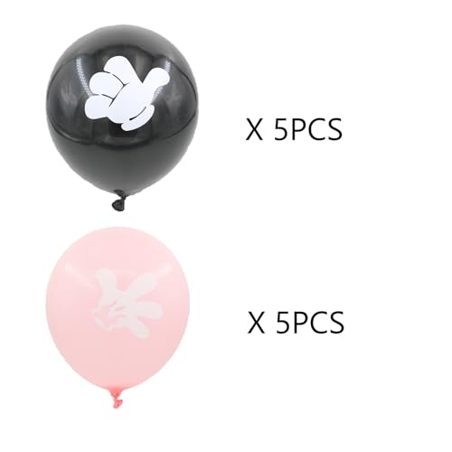 Fesnova 10 Stück Micky Maus Handschuhe Drucken Ballons, 12 Zoll Rosa, Schwarz Latexballon, für Kinder Geburtstagsdeko, Babyparty, Prinzessinnen Party Dekoration von Fesnova