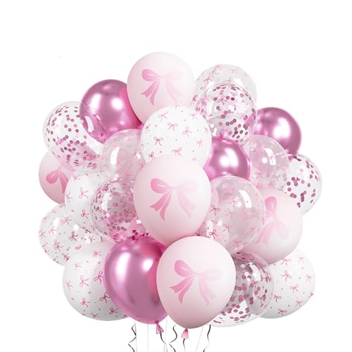 Fesnova Rosa Schleifenballons, 30 Stück, hellpastellrosa, weiß, Latexballon mit Schleife für Mädchen und Frauen, Hochzeit, Babyparty, Junggesellinnenabschied, Verlobung, Prinzessin, Geburtstag von Fesnova