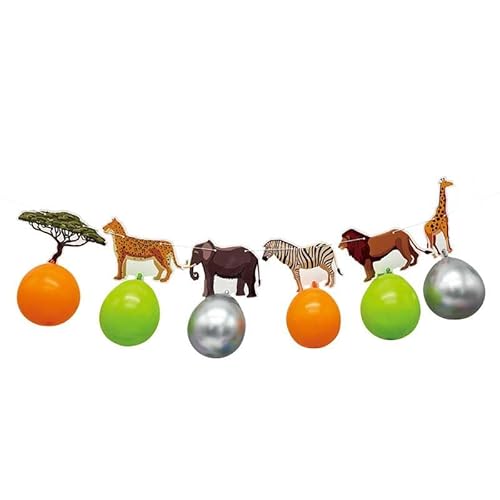 Fesnova Safari Geburtstag Deko Tier Party Girlande mit Ballons,Papier Wimpelkette mit Leopard,Elefant, Zebra, Löwe, Giraffe für Waldtiere Geburtstag Deko,Safari Deko,Orange/Grün/Silber Fesnova Safari Geburtstag Deko Tier Party Girlande mit Ballons,Papier Wimpelkette mit Leopard,Elefant, Zebra, Löwe, Giraffe für Waldtiere Geburtstag Deko,Safari Deko,Orange/Grün/Silber von Fesnova