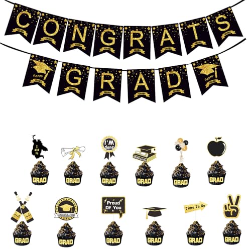 Fesnova Schwarz Gold Graduation Deko 2025, Congrats Grad Banner, Abschluss Tortendeko, Abschlussparty Dekoration Fesnova Schwarz Gold Graduation Deko 2025, Congrats Grad Banner, Abschluss Tortendeko, Abschlussparty Dekoration von Fesnova