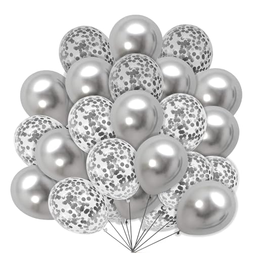 Fesnova Luftballons Silber und Konfetti Luftballons, 20 Stück 12 Zoll Silber Metallic Konfetti Luftballons Geburtstagsdeko Deko, für Geburtstags, Abschluss und Jubiläumsparty Dekorationen von Fesnova