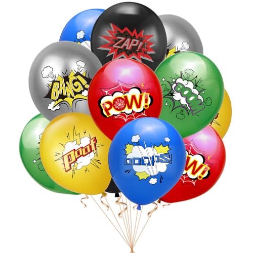 Fesnova Superhelden Comic Luftballons, Mehrfarbig mit Action Worten, Party Dekoration, 18 Stück Fesnova Superhelden Comic Luftballons, Mehrfarbig mit Action Worten, Party Dekoration, 18 Stück von Fesnova