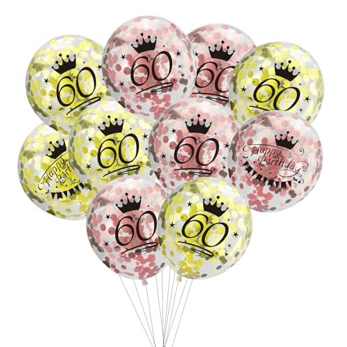 aFesnova 60. Geburtstag Konfetti-Luftballons Set, 10 Stück, Rosa und Gelb mit Kronen-Design, Happy Birthday Dekoration von Fesnova