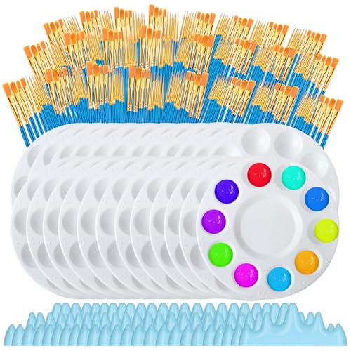 Fesorsi 288-teiliges Pinsel-Set, 240 Pinsel und 24 Malpaletten, 16 cm, mit 24 Stifthaltern, praktische Aufbewahrung, für Aquarellmalerei, Tintenmalerei, Bastelmalerei von Fesorsi