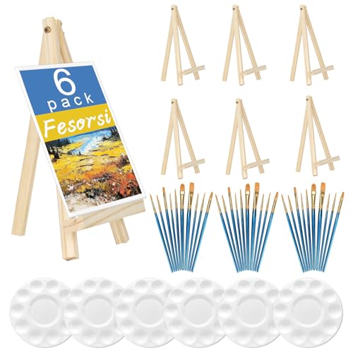 Fesorsi 6 Stück Holzstaffelei, kleine Staffeleien, 24 cm, faltbares Design, Staffelei-Ständer kommt mit 6 Paletten und 30 Pinseln, geeignet für Outdoor-Malerei, Malparty Fesorsi 6 Stück Holzstaffelei, kleine Staffeleien, 24 cm, faltbares Design, Staffelei-Ständer kommt mit 6 Paletten und 30 Pinseln, geeignet für Outdoor-Malerei, Malparty von Fesorsi