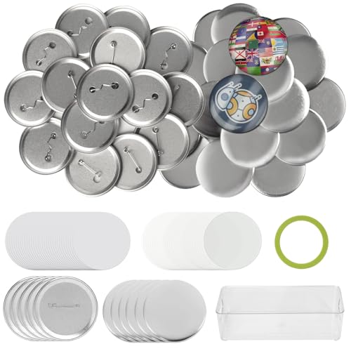 Fesorsi Knopfhersteller-Zubehör, 58 mm, Metall, blanko, Metallgehäuse, hintere Anstecknadelabdeckung mit transparenter Kunststofffolie, blanko Papier für selbstgemachte Abzeichen, 100 Sets Fesorsi Knopfhersteller-Zubehör, 58 mm, Metall, blanko, Metallgehäuse, hintere Anstecknadelabdeckung mit transparenter Kunststofffolie, blanko Papier für selbstgemachte Abzeichen, 100 Sets von Fesorsi