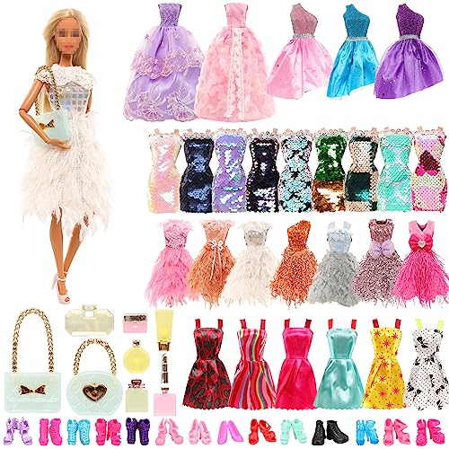 Festfun Kleidung für Puppen 31 Puppenkleidung enthält 11 Kleider 1 Abendkleid 19 Zubehör Schuhe Handtasche für 11,5 Zoll 30 cm Mädchen Puppen Zufällig Verschickt von Festfun