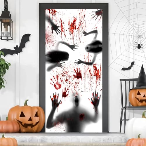 FestiKiva Gruseliges Halloween-Türbanner 180×90 cm – Horror-Deko mit blutigen Händen, Clown & Nonne, für Haustür, Veranda, Party, Garten, Zuhause, Spukhaus (Schatten) von FestiKiva