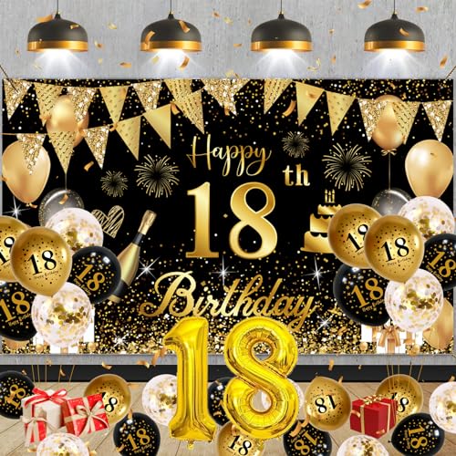 18 Geburtstag Deko, Deko 18. Geburtstag Junge Mädchen, Groß Banner und Schwarz Gold, für Frau Mann Deko 18. Deburtstag 18 Geburtstag Deko, Deko 18. Geburtstag Junge Mädchen, Groß Banner und Schwarz Gold, für Frau Mann Deko 18. Deburtstag von FestiVibe