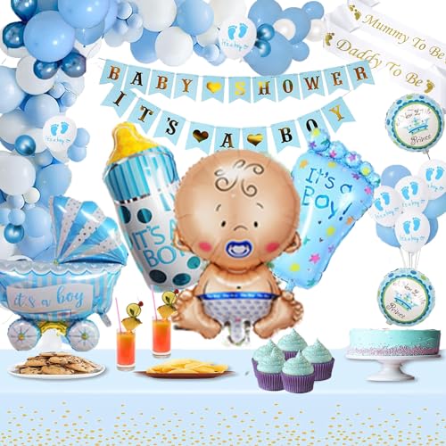 Gender Babyparty Deko Junge, Babyshowerparty Deko Junge mit Tischdecke, Its a Boy Deko Banner, Blau Deko Babyparty Junge, Baby Luftballons Baby Shower Deko Boy von FestiVibe