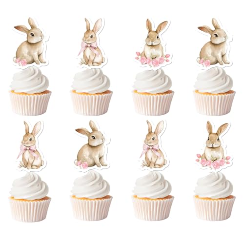 12 Stück Hasen-Cupcake-Topper, Kokette mit Blumenmuster, Geburtstags-Cupcake-Picks, Hasen-Themen-Party-Dekoration für einige Häschen ist eine Babyparty-Partyzubehör von Festiblast