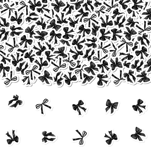 200 Stück schwarze Schleifen-Konfetti, Kokette-Party-Tischdekorationen, "She is trying the knot", Papierstreuung, schwarze Schleife, Geburtstagsdekoration für Brautparty, Verlobung, Babyparty 200 Stück schwarze Schleifen-Konfetti, Kokette-Party-Tischdekorationen, "She is trying the knot", Papierstreuung, schwarze Schleife, Geburtstagsdekoration für Brautparty, Verlobung, Babyparty von Festiblast