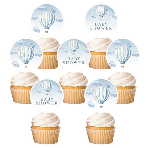 24 Stück Heißluftballon-Cupcake-Aufsätze, Blau / Weiß, Himmel, Wolke, Heißluftballon, Babyparty, Kuchendekoration, Abenteuer, Kuchenspieße für Heißluftballon-Thema, Geburtstag, Babyparty, 24 Stück Heißluftballon-Cupcake-Aufsätze, Blau / Weiß, Himmel, Wolke, Heißluftballon, Babyparty, Kuchendekoration, Abenteuer, Kuchenspieße für Heißluftballon-Thema, Geburtstag, Babyparty, von Festiblast