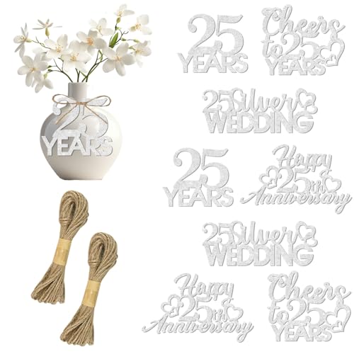 24 x Dankeschön-Etiketten zum 25. Hochzeitstag, 25. Hochzeitstag, glitzernd, silberfarben, Happy 25th Anniversary Tags Cheers to 25 Years Partyzubehör 24 x Dankeschön-Etiketten zum 25. Hochzeitstag, 25. Hochzeitstag, glitzernd, silberfarben, Happy 25th Anniversary Tags Cheers to 25 Years Partyzubehör von Festiblast