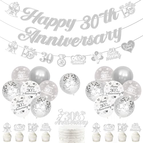 30th Pearl Wedding Anniversary Decorations, Happy 30th Anniversary Banner Garland Balloon Cake Decoration Kit We Still Do 30 Years Cheers to 30 Years Anniversary Celebration Party Supplies von Festiblast