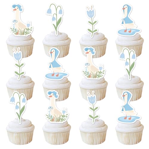36 Stück Gänse-Cupcake-Topper, alberne Gänse, Party-Dekorationen, Gänse-Thema, Kuchenspieße, Bauernhoftier-Gans, Kuchen-Dessert-Dekoration für Jungen, eine alberne Gans, 1. Geburtstag, Babyparty von Festiblast