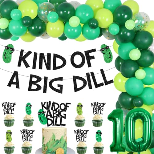 Art of a Big Dill 10th Birthday Decoration, Pickle Party Balloon Garland Arch Kit with Kind of a Big Dill Banner Pickle Party Cupcake Toppers for Kids Boys Girls 10th Birthday Party Supplies von Festiblast
