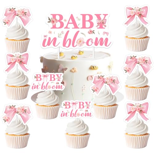 Baby in Bloom Babyparty-Dekorationen – 25 Stück rosa Schleife, florale Kuchen- und Cupcake-Topper, Conqutte Wildflower Welcome Baby Cupcake Picks, Blumen-Schleifen-Thema, Kuchendekoration Baby in Bloom Babyparty-Dekorationen – 25 Stück rosa Schleife, florale Kuchen- und Cupcake-Topper, Conqutte Wildflower Welcome Baby Cupcake Picks, Blumen-Schleifen-Thema, Kuchendekoration von Festiblast
