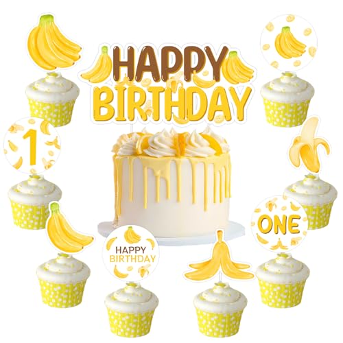 Bananendekoration zum 1. Geburtstag, 25 Stück, Bananenmotiv, Happy Birthday, Kuchendekoration, Cupcake-Topper, tropische Früchte, Kuchendekoration für Kinder, Jungen, Mädchen Bananendekoration zum 1. Geburtstag, 25 Stück, Bananenmotiv, Happy Birthday, Kuchendekoration, Cupcake-Topper, tropische Früchte, Kuchendekoration für Kinder, Jungen, Mädchen von Festiblast