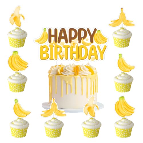Bananengeburtstagskuchendekoration, 13 Stück Bananen-Kuchen-Cupcake-Picks, Bananen, Party-Kuchendekorationen, tropische Obstkuchen-Dekoration für Kinder, niedliche Bananen-Geburtstagsparty-Zubehör Bananengeburtstagskuchendekoration, 13 Stück Bananen-Kuchen-Cupcake-Picks, Bananen, Party-Kuchendekorationen, tropische Obstkuchen-Dekoration für Kinder, niedliche Bananen-Geburtstagsparty-Zubehör von Festiblast