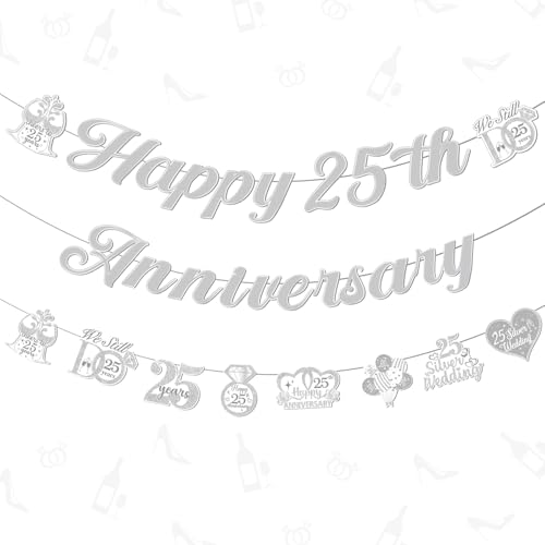 Banner zum 25. Hochzeitstag, Aufschrift "Happy 25th Anniversary", "We Still Do 25 Years Cheers to 25 Years", Girlanden, Banner für Feier, 25 Jahre, Silberhochzeit, Partyzubehör Banner zum 25. Hochzeitstag, Aufschrift "Happy 25th Anniversary", "We Still Do 25 Years Cheers to 25 Years", Girlanden, Banner für Feier, 25 Jahre, Silberhochzeit, Partyzubehör von Festiblast