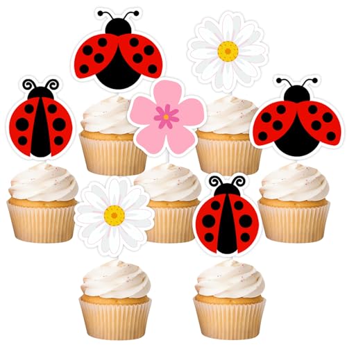Cupcake-Topper Marienkäfer, Blumen, Insekten, Cupcake-Picks, Marienkäfer-Kuchendekoration, Garten, Insekten-Thema, Babyparty, Dekoration für Käfer, Gänseblümchen, Geburtstagsparty, Babyparty-Zubehör, Cupcake-Topper Marienkäfer, Blumen, Insekten, Cupcake-Picks, Marienkäfer-Kuchendekoration, Garten, Insekten-Thema, Babyparty, Dekoration für Käfer, Gänseblümchen, Geburtstagsparty, Babyparty-Zubehör, von Festiblast