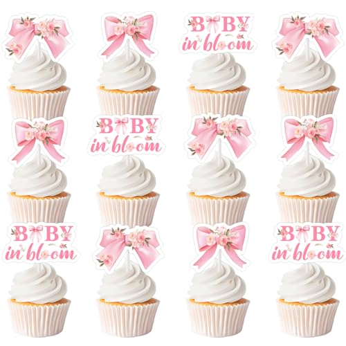 Cupcake-Topper für Mädchen, rosa Schleife, Wildblume, Babyparty-Dekorationen, Conqutte, Blumenmotiv, Cupcake-Picks, Blumen-Schleifen-Thema, Kuchendekoration, Fotoautomaten, Studio-Requisiten, 36 Stück Cupcake-Topper für Mädchen, rosa Schleife, Wildblume, Babyparty-Dekorationen, Conqutte, Blumenmotiv, Cupcake-Picks, Blumen-Schleifen-Thema, Kuchendekoration, Fotoautomaten, Studio-Requisiten, 36 Stück von Festiblast