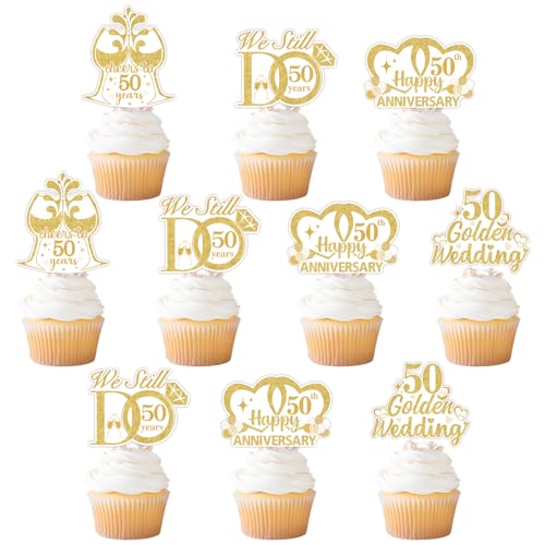 Cupcake-Topper zum 50. Hochzeitstag, doppelseitig bedruckt, goldene Hochzeit, Cupcake-Topper, 36 Stück, goldfarbener Glitzer, 50. Kuchendekoration für 50 Jahre und Liebesfeier, Partyzubehör Cupcake-Topper zum 50. Hochzeitstag, doppelseitig bedruckt, goldene Hochzeit, Cupcake-Topper, 36 Stück, goldfarbener Glitzer, 50. Kuchendekoration für 50 Jahre und Liebesfeier, Partyzubehör von Festiblast
