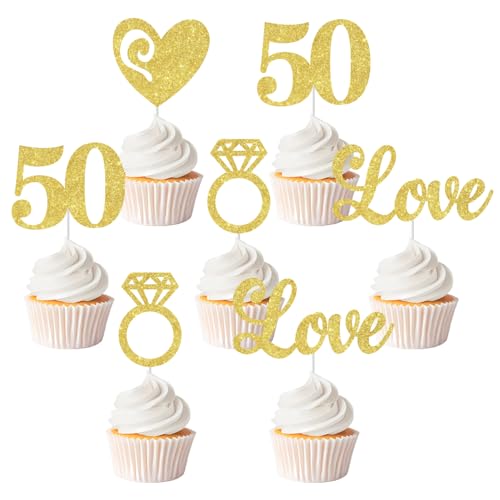 Cupcake-Topper zum 50. Hochzeitstag, goldfarbener Glitzer, Prost bis 50 Jahre, Hochzeits-Herz-Kuchendekoration für Feier, 50. Geburtstag, Party, Ruhestandsparty, 36 Stück Cupcake-Topper zum 50. Hochzeitstag, goldfarbener Glitzer, Prost bis 50 Jahre, Hochzeits-Herz-Kuchendekoration für Feier, 50. Geburtstag, Party, Ruhestandsparty, 36 Stück von Festiblast