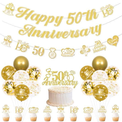 Dekorationen zum 50. Hochzeitstag, Happy 50th Anniversary Banner Girlande Ballon Kit We Still Do 50 Years Cheers to 50 Years Cake Cupcake Topper for Celebration 50th Golden Wedding Party von Festiblast
