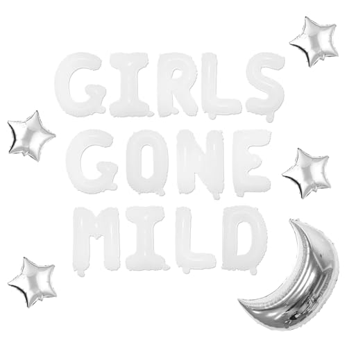Girls Gone Mild Bachelorette Party Dekorationen, Silber Weiß Mond Stern Mädchen Gone Mild Folienballons Kit Mädchen Schlummerparty Ballon Dekor für Mädchen Wochenende Sleepover Junggesellinnenabschied Girls Gone Mild Bachelorette Party Dekorationen, Silber Weiß Mond Stern Mädchen Gone Mild Folienballons Kit Mädchen Schlummerparty Ballon Dekor für Mädchen Wochenende Sleepover Junggesellinnenabschied von Festiblast
