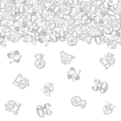 Glitzer-Konfetti zum 30. Hochzeitstag, silberfarben, Tischdekoration, 6 Muster, doppelseitig, Hochzeitstag, Dekoration, Basteln, Party-Dekorationen, 200 Stück Glitzer-Konfetti zum 30. Hochzeitstag, silberfarben, Tischdekoration, 6 Muster, doppelseitig, Hochzeitstag, Dekoration, Basteln, Party-Dekorationen, 200 Stück von Festiblast