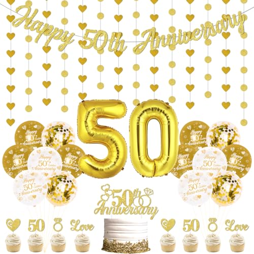 Happy 50th Anniversary Decorations Kit, 50 Golden Wedding Anniversary Party Supplies - Banner Ballon Heart and Round Hanging Swirl Cupcake Topper We still do 50 years Decoration Happy 50th Anniversary Decorations Kit, 50 Golden Wedding Anniversary Party Supplies - Banner Ballon Heart and Round Hanging Swirl Cupcake Topper We still do 50 years Decoration von Festiblast