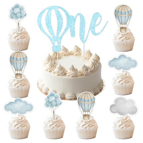 Heißluftballon-Kuchendekoration zum 1. Geburtstag, 25 Stück Heißluftballon, 1. Geburtstag, Cupcake-Topper, hellblau, Party-Dekoration, Reisebeginn, glitzernd, 1. Geburtstag, Kuchendekoration Heißluftballon-Kuchendekoration zum 1. Geburtstag, 25 Stück Heißluftballon, 1. Geburtstag, Cupcake-Topper, hellblau, Party-Dekoration, Reisebeginn, glitzernd, 1. Geburtstag, Kuchendekoration von Festiblast