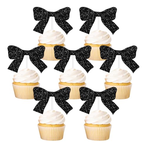 Kokette Geburtstagsdekorationen, 36 Stück, Schleifen-Cupcake-Topper, schwarze Schleifen, für Kuchendekoration, Mädchen, Frauen, Geburtstag, Braut, Verlobung, Hochzeit, Babyparty, Partyzubehör Kokette Geburtstagsdekorationen, 36 Stück, Schleifen-Cupcake-Topper, schwarze Schleifen, für Kuchendekoration, Mädchen, Frauen, Geburtstag, Braut, Verlobung, Hochzeit, Babyparty, Partyzubehör von Festiblast