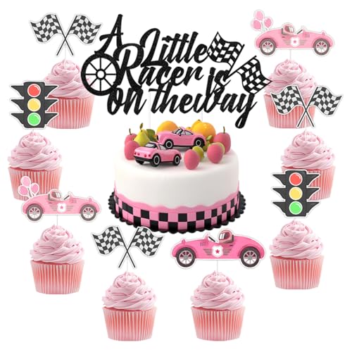 Kuchendekoration "A Little Racer Is on the Way", Rennwagen-Flagge, Ampel, Cupcake-Picks für Mädchen, "Let's Go", Sportthema, Babyparty-Zubehör, 13 Stück Kuchendekoration "A Little Racer Is on the Way", Rennwagen-Flagge, Ampel, Cupcake-Picks für Mädchen, "Let's Go", Sportthema, Babyparty-Zubehör, 13 Stück von Festiblast