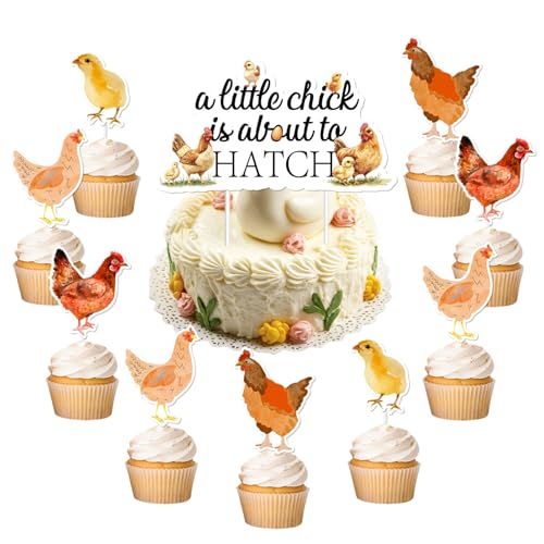 Kuchendekoration mit Hühnermotiv, "A Little Chick Is About To Hatch", Kuchenaufsatz und kleines Küken, Cupcake-Topper, Bauernhoftier-Junggesellinnenabschied, Party-Dekoration für Jungen und Mädchen Kuchendekoration mit Hühnermotiv, "A Little Chick Is About To Hatch", Kuchenaufsatz und kleines Küken, Cupcake-Topper, Bauernhoftier-Junggesellinnenabschied, Party-Dekoration für Jungen und Mädchen von Festiblast