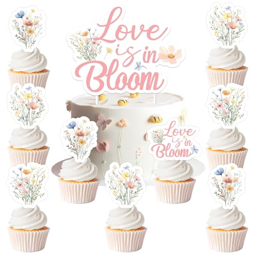 Love Is In Bloom Brautparty-Dekorationen – 25 Stück Kuchen- und Cupcake-Topper mit floralem Wildblumen-Motiv, doppelseitiger Druck, Blume, Love Is In Bloom, Kuchenspieße für Frauen Love Is In Bloom Brautparty-Dekorationen – 25 Stück Kuchen- und Cupcake-Topper mit floralem Wildblumen-Motiv, doppelseitiger Druck, Blume, Love Is In Bloom, Kuchenspieße für Frauen von Festiblast