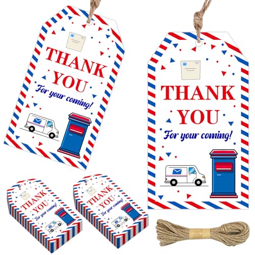 Mailman Party Dekorationen 50pcs Mail Theme Danke Tags Post Truck Postfach Geschenk Tag mit String für Postarbeiter Geburtstag Ruhestand Party Gefallen von Festiblast