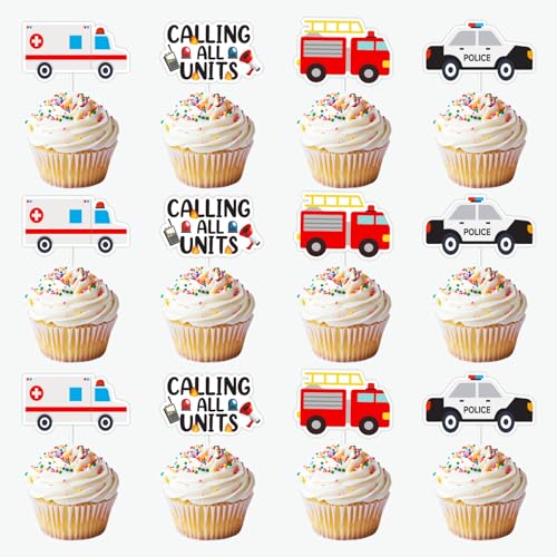 Notfallfahrzeug-Party-Dekorationen, 36 Stück, Motiv: Rettungsfahrzeuge, Cupcake-Topper, Rettungswagen, Feuerwehrauto, Partyzubehör für alle Einheiten, Themenparty, Geburtstagsparty, Babyparty Notfallfahrzeug-Party-Dekorationen, 36 Stück, Motiv: Rettungsfahrzeuge, Cupcake-Topper, Rettungswagen, Feuerwehrauto, Partyzubehör für alle Einheiten, Themenparty, Geburtstagsparty, Babyparty von Festiblast