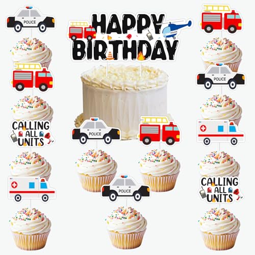 Party-Dekorationen für Rettungsfahrzeuge, 13 Stück, Motiv: Rettungsfahrzeuge, Happy Birthday, Kuchen- und Cupcake-Topper, Ersthelfer, Rettungswagen, Feuerwehrauto, Polizei, Geburtstagsparty-Zubehör Party-Dekorationen für Rettungsfahrzeuge, 13 Stück, Motiv: Rettungsfahrzeuge, Happy Birthday, Kuchen- und Cupcake-Topper, Ersthelfer, Rettungswagen, Feuerwehrauto, Polizei, Geburtstagsparty-Zubehör von Festiblast