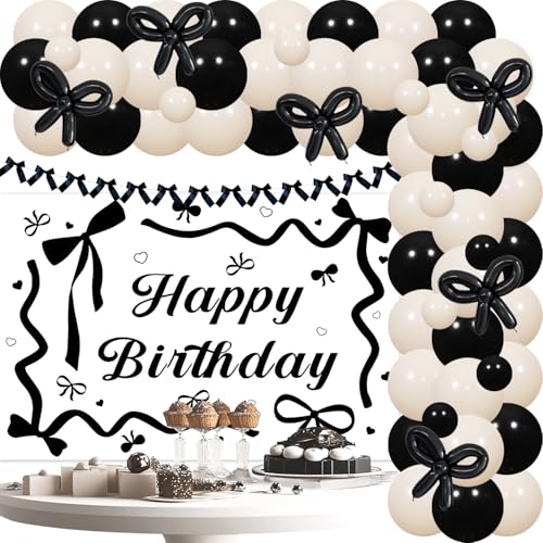 Schwarze Schleife Geburtstag Party Dekorationen Vintage Kokette Schleife Thema Happy Birthday Hintergrund Fliege Band Banner Girlande Schwarz Weiß Ballon Girlande Bogen Kit für Mädchen Frau Geburtstag Schwarze Schleife Geburtstag Party Dekorationen Vintage Kokette Schleife Thema Happy Birthday Hintergrund Fliege Band Banner Girlande Schwarz Weiß Ballon Girlande Bogen Kit für Mädchen Frau Geburtstag von Festiblast