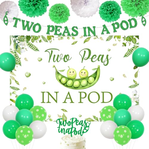 Zwei Erbsen in einer Pod Babyparty-Dekorationen, grüne Erbsen Themen-Zwillings-Hintergrund, Banner, Kuchendekoration, Ballon-Papierblumenkugel-Set für süße Erbsen, Geschlechtsoffenbarung Zwei Erbsen in einer Pod Babyparty-Dekorationen, grüne Erbsen Themen-Zwillings-Hintergrund, Banner, Kuchendekoration, Ballon-Papierblumenkugel-Set für süße Erbsen, Geschlechtsoffenbarung von Festiblast