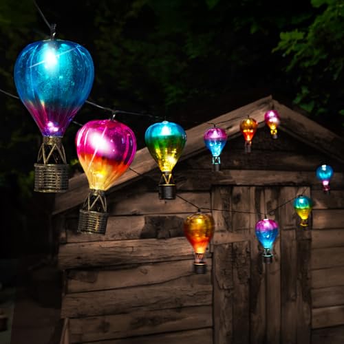 Festive Lights 2,7 m mehrfarbige Solar-Heißluftballon-Lichterkette, 10 weiße LED-Lampen, dekorative Außenbeleuchtung, wetterbeständig, hängende Gartendekoration mit Körben in Bronze-Effekt von Festive Lights