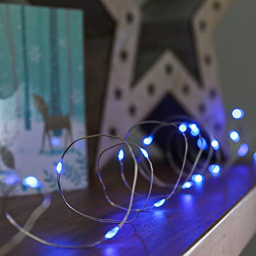 Festive Lights batteriebetriebene, wetterfeste Innen & Outdoor Lichterkette – 2m – 20 Mikro-Draht LEDs - zusätzliche Timer & Blink-Funktion, (blau) von Festive Lights