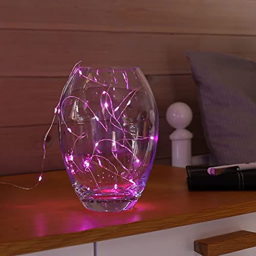 Festive Lights batteriebetriebene, wetterfeste Innen & Outdoor Lichterkette – 2m – 20 Mikro-Draht LEDs - zusätzliche Timer & Blink-Funktion, (pink/rosa) von Festive Lights