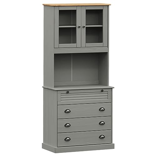 Festnight Küchenbuffet Buffetschrank VIGO Highboard Vintage Küchenschränke Küchenbuffet Kommode Holz Vitrinenschrank Vintage Küchenvitrine Grau 80x40x176 cm von Festnight