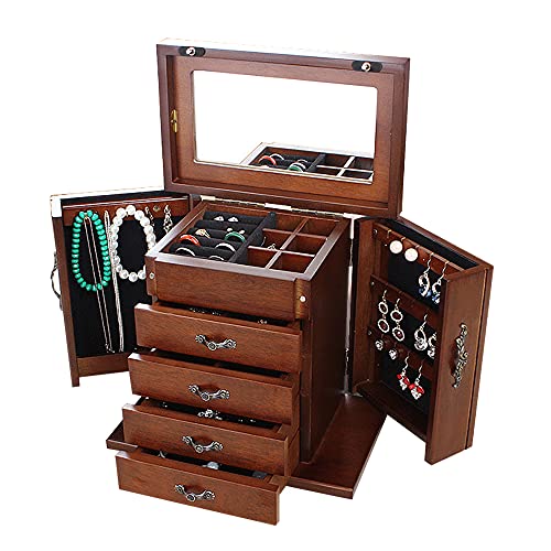 5 Schublade Holz Schränke Schmuckschatulle Schmuckkasten Braun, Eingebauter Spiegel, Zweitüriges Design, Aufbewahrungsbox Geschenk 5 Schublade Holz Schränke Schmuckschatulle Schmuckkasten Braun, Eingebauter Spiegel, Zweitüriges Design, Aufbewahrungsbox Geschenk von Fetcoi