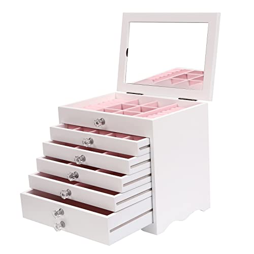 7 Ebenen Großer Schmuckkasten Mit Glasdeckel, 5 Schubladen, Weiß Schmuckbox Schmuckschatulle Für Ohrringe, Halsketten, Uhren, Ringe, Geschenke 7 Ebenen Großer Schmuckkasten Mit Glasdeckel, 5 Schubladen, Weiß Schmuckbox Schmuckschatulle Für Ohrringe, Halsketten, Uhren, Ringe, Geschenke von Fetcoi